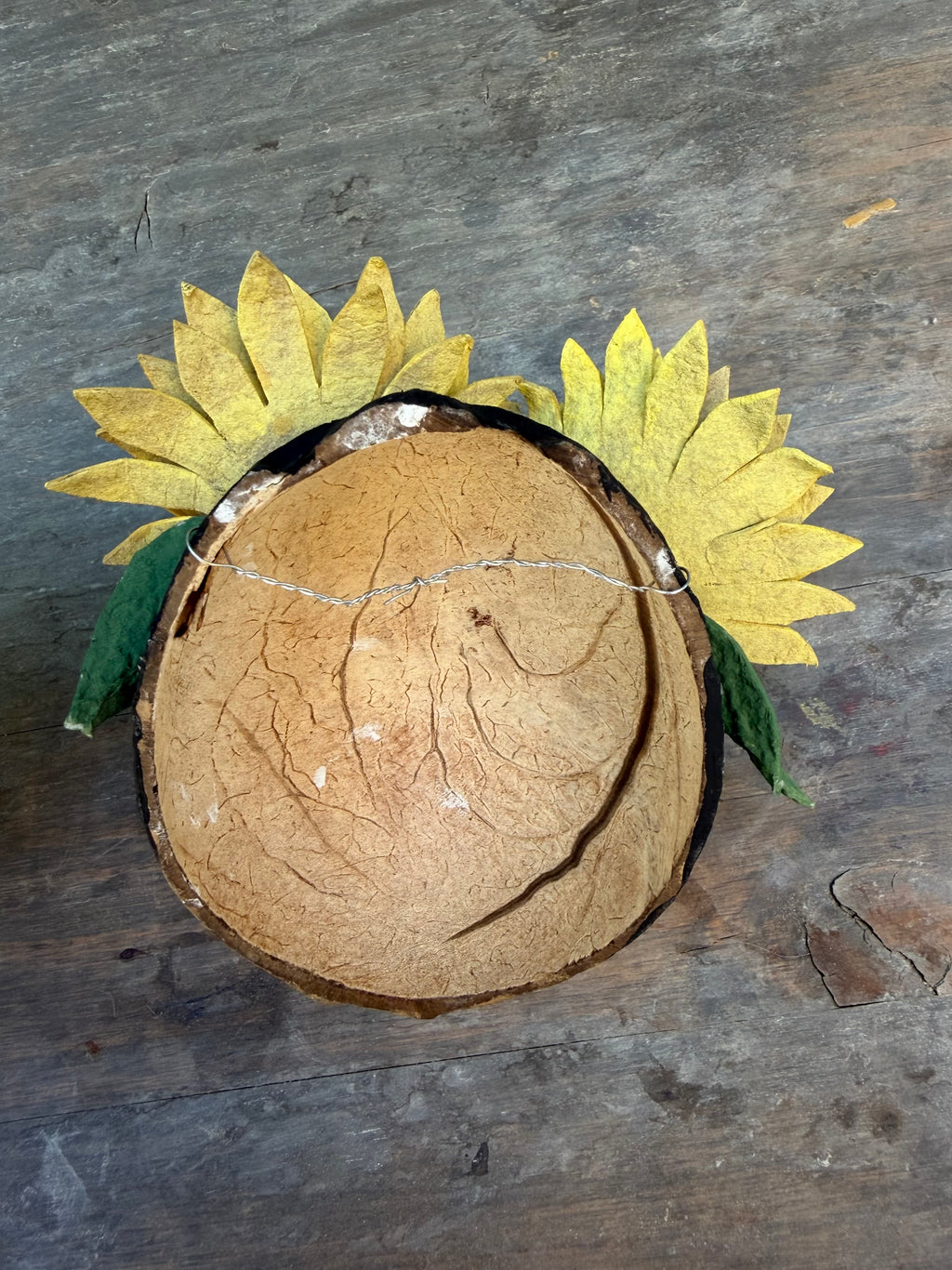 La Sandra Floral Coconut Mask, Mexican Folk Art Wall Hanging, Hand Painted Flowers
