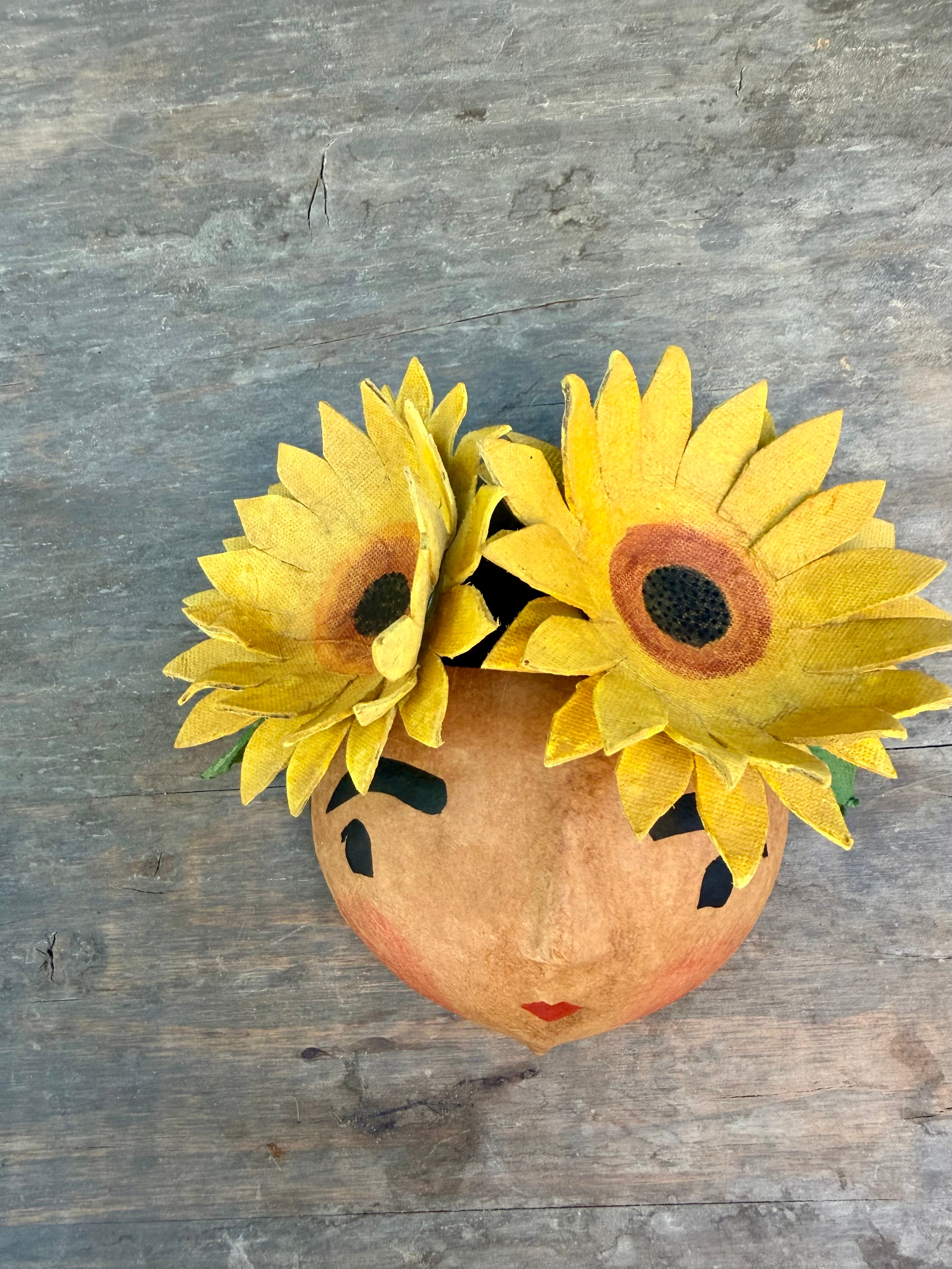 La Sandra Floral Coconut Mask, Mexican Folk Art Wall Hanging, Hand Painted Flowers