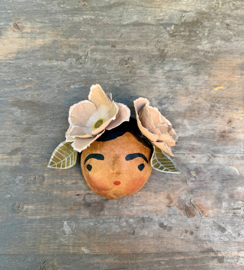 La Sandra Floral Coconut Mask, Mexican Folk Art Wall Hanging, Hand Painted Flowers