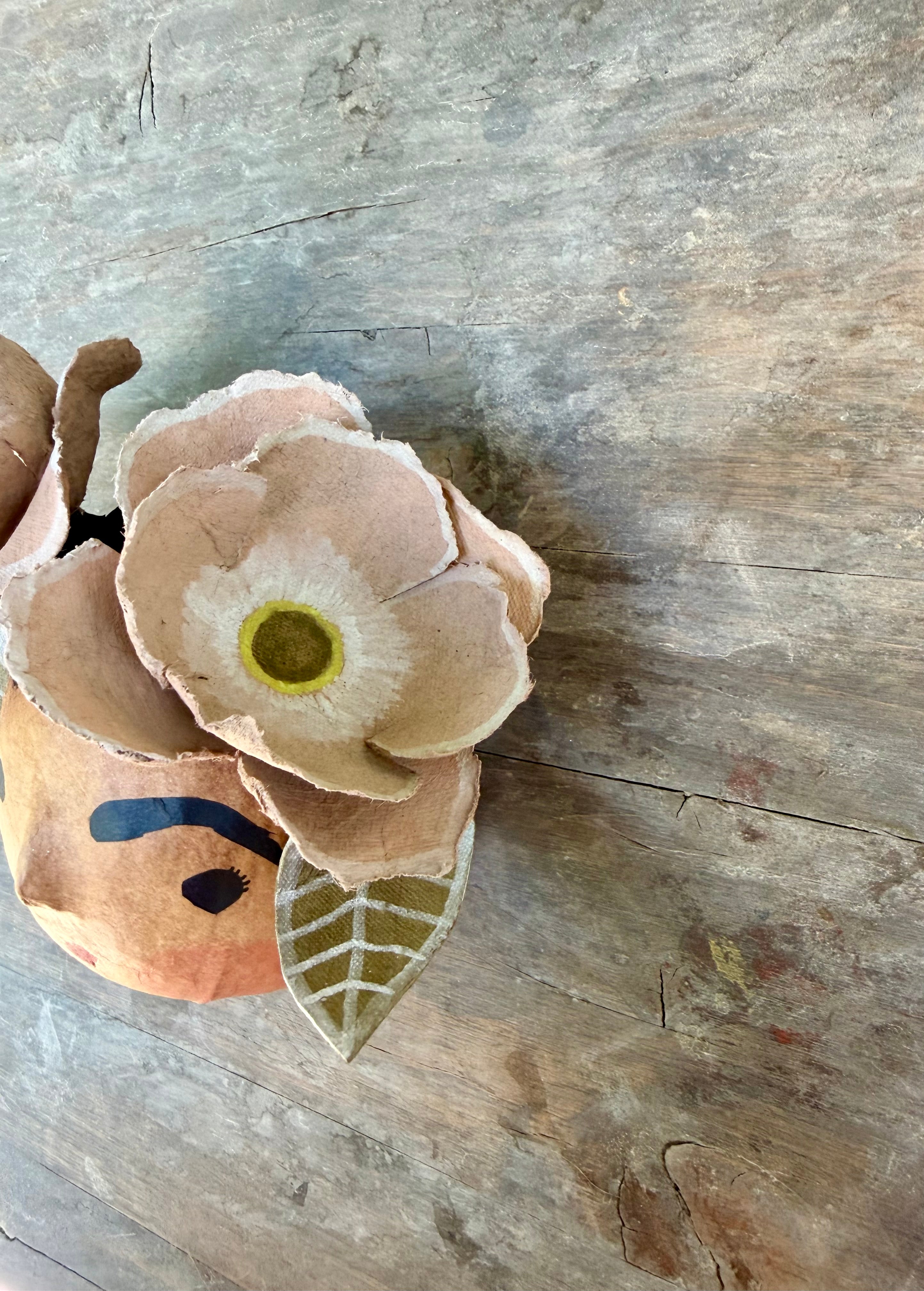 La Sandra Floral Coconut Mask, Mexican Folk Art Wall Hanging, Hand Painted Flowers