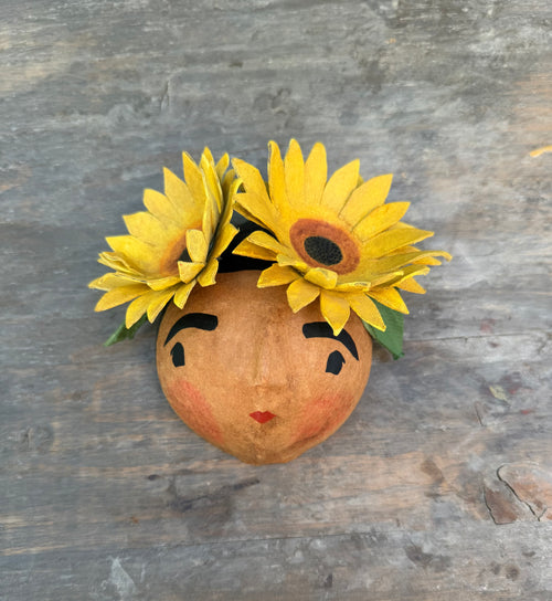 La Sandra Floral Coconut Mask, Mexican Folk Art Wall Hanging, Hand Painted Flowers