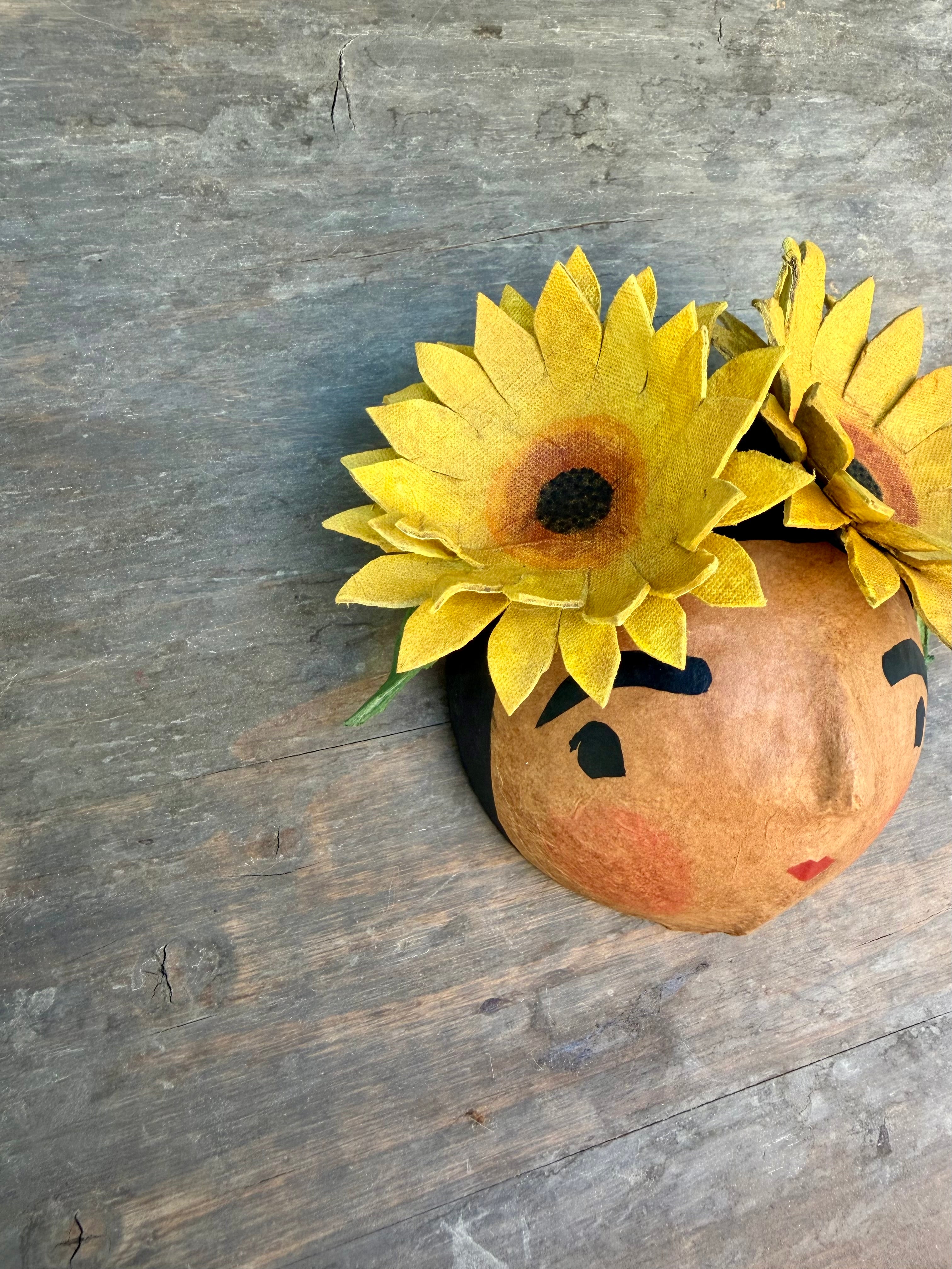 La Sandra Floral Coconut Mask, Mexican Folk Art Wall Hanging, Hand Painted Flowers
