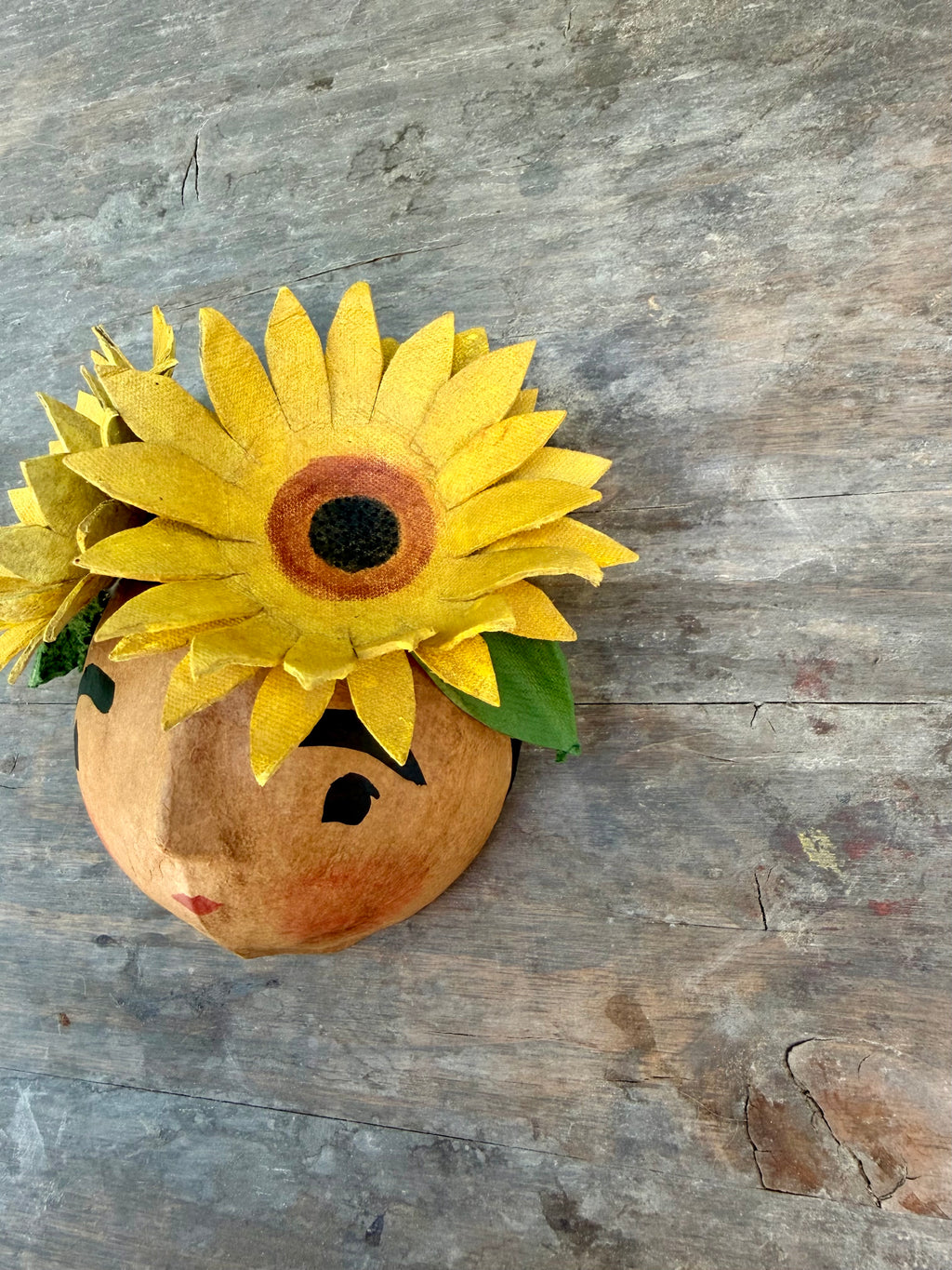 La Sandra Floral Coconut Mask, Mexican Folk Art Wall Hanging, Hand Painted Flowers