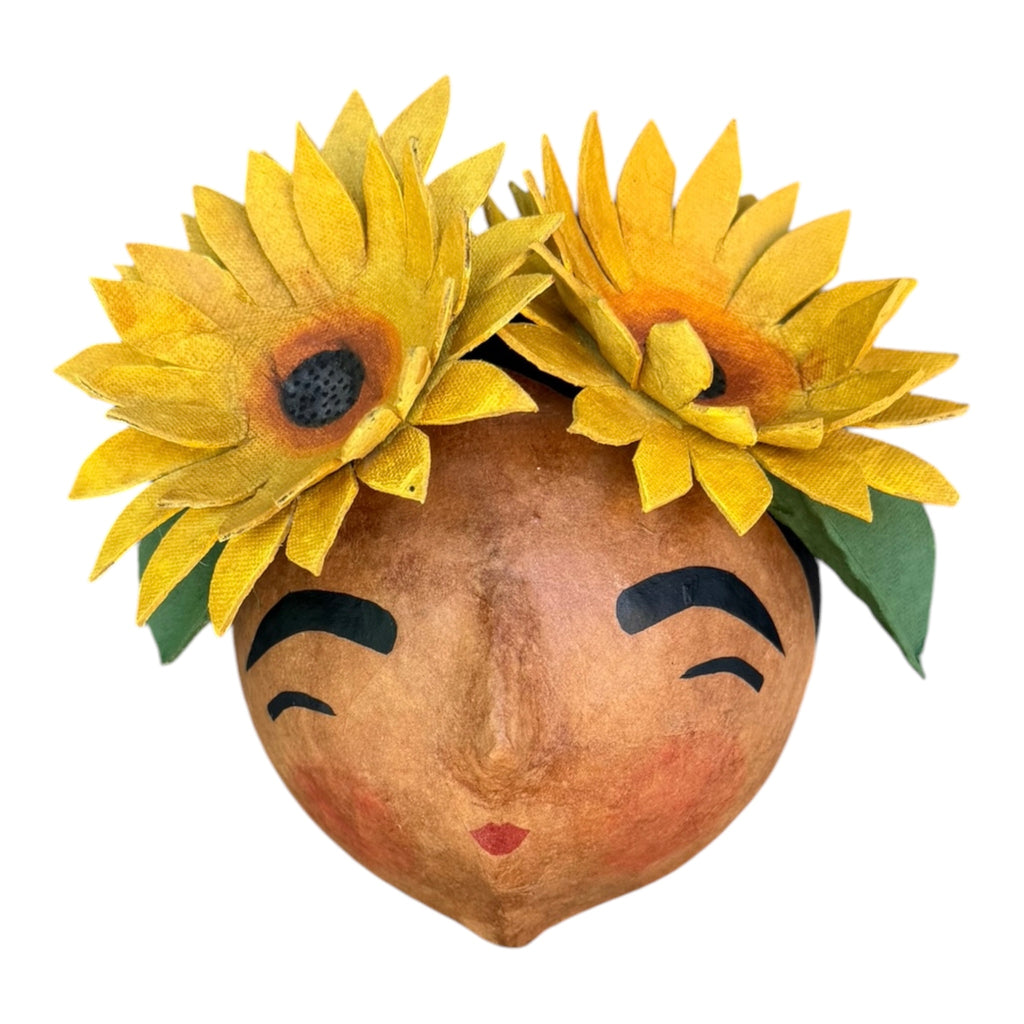 La Sandra Floral Coconut Mask, Mexican Folk Art Wall Hanging, Hand Painted Flowers