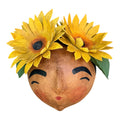 La Sandra Floral Coconut Mask, Mexican Folk Art Wall Hanging, Hand Painted Flowers