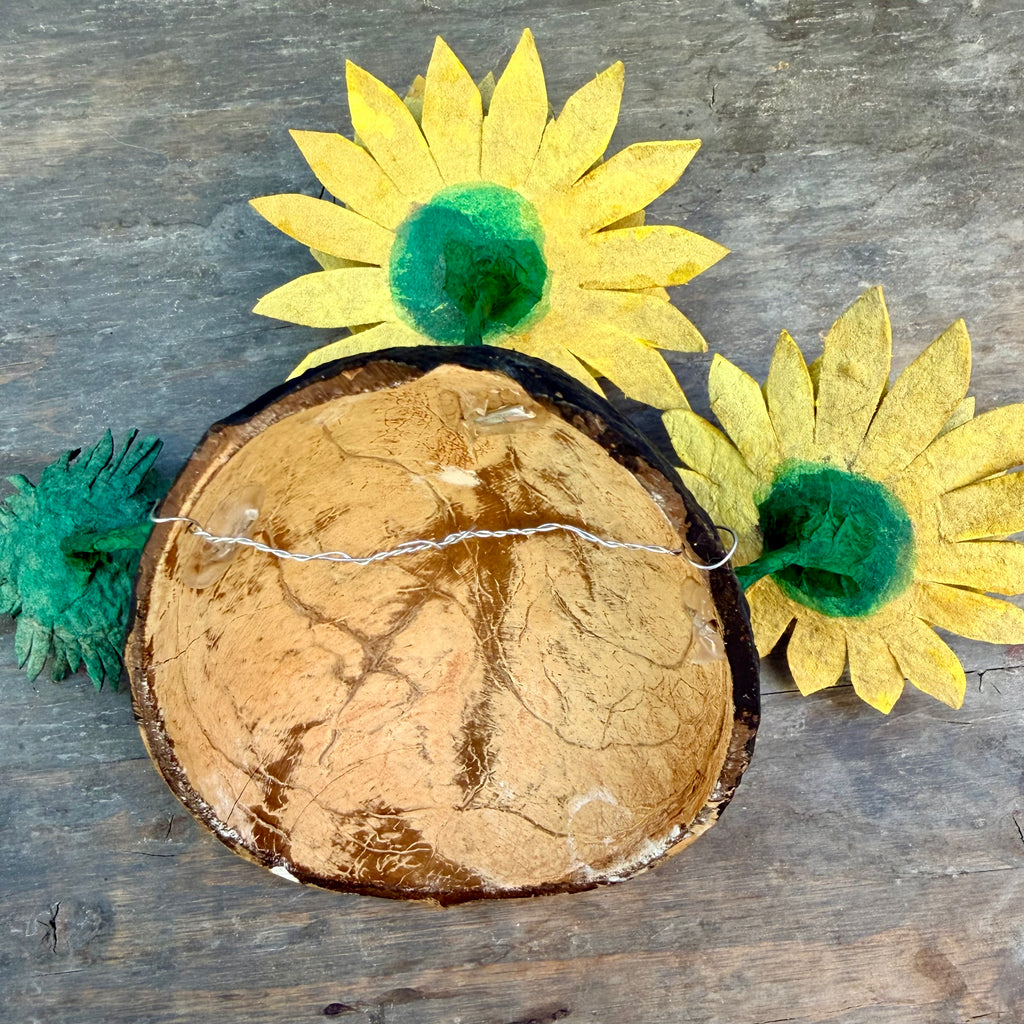 La Sandra Floral Coconut Mask, Mexican Folk Art Wall Hanging, Hand Painted Flowers