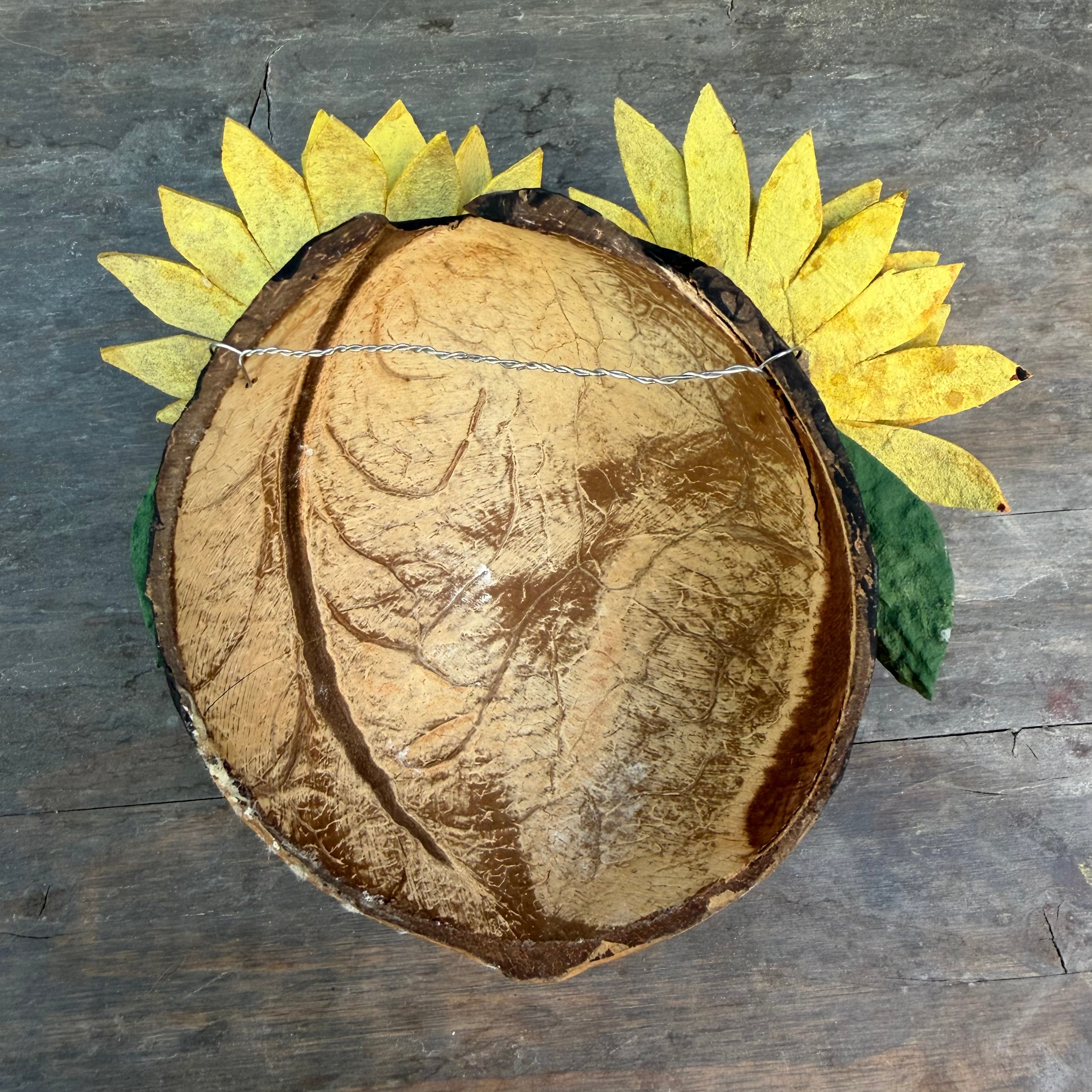 La Sandra Floral Coconut Mask, Mexican Folk Art Wall Hanging, Hand Painted Flowers