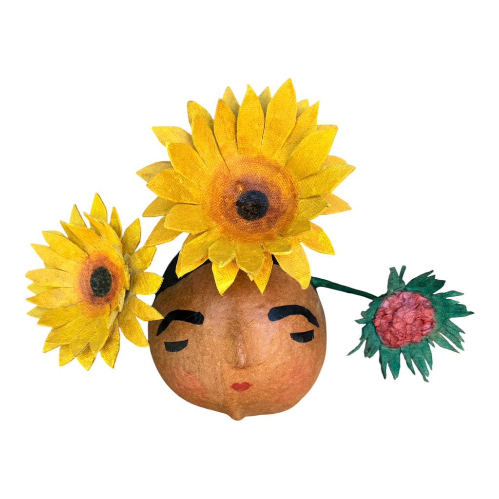 La Sandra Floral Coconut Mask, Mexican Folk Art Wall Hanging, Hand Painted Flowers