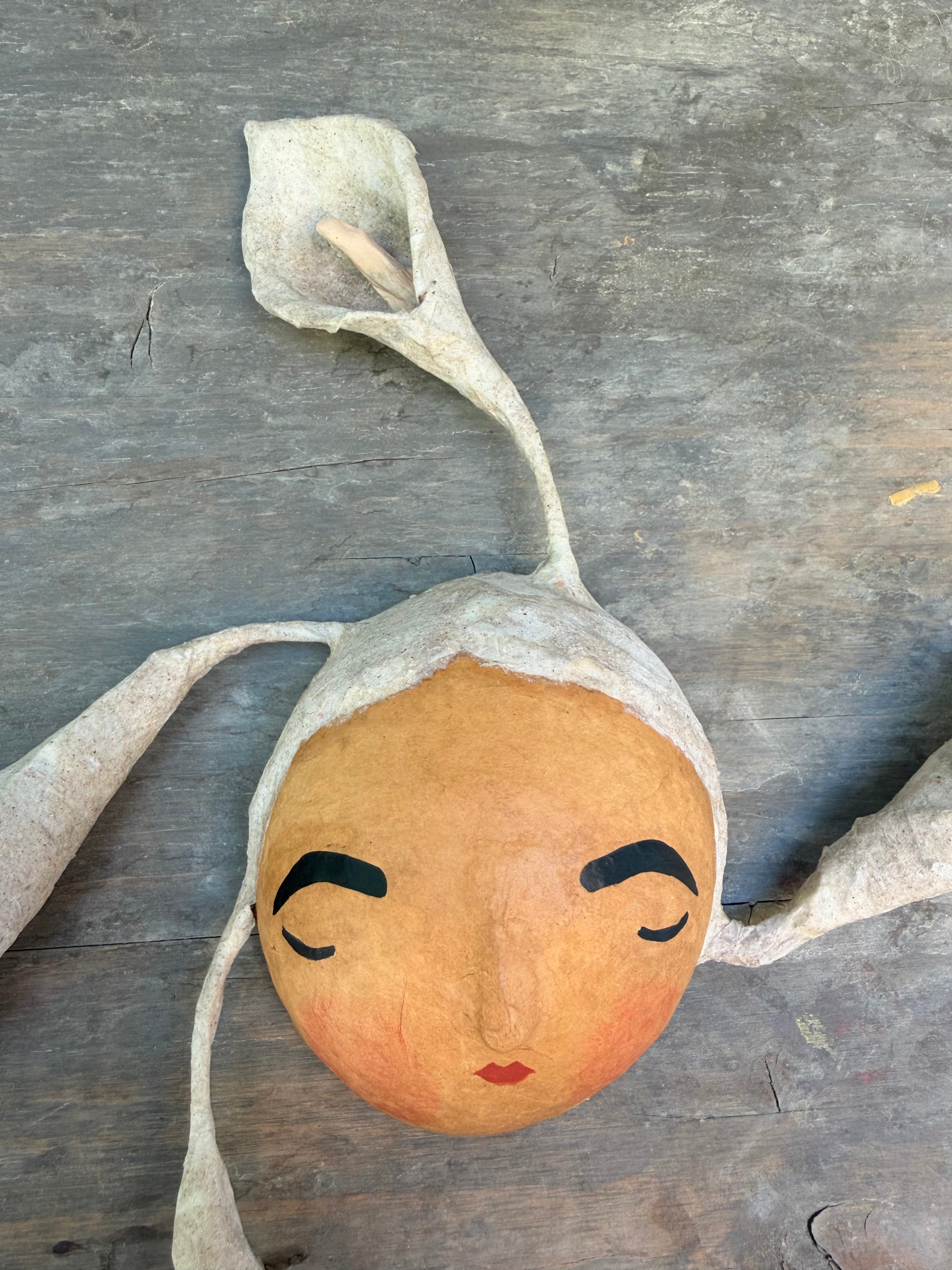 La Sandra Floral Coconut Mask, Mexican Folk Art Wall Hanging, Hand Painted Flowers