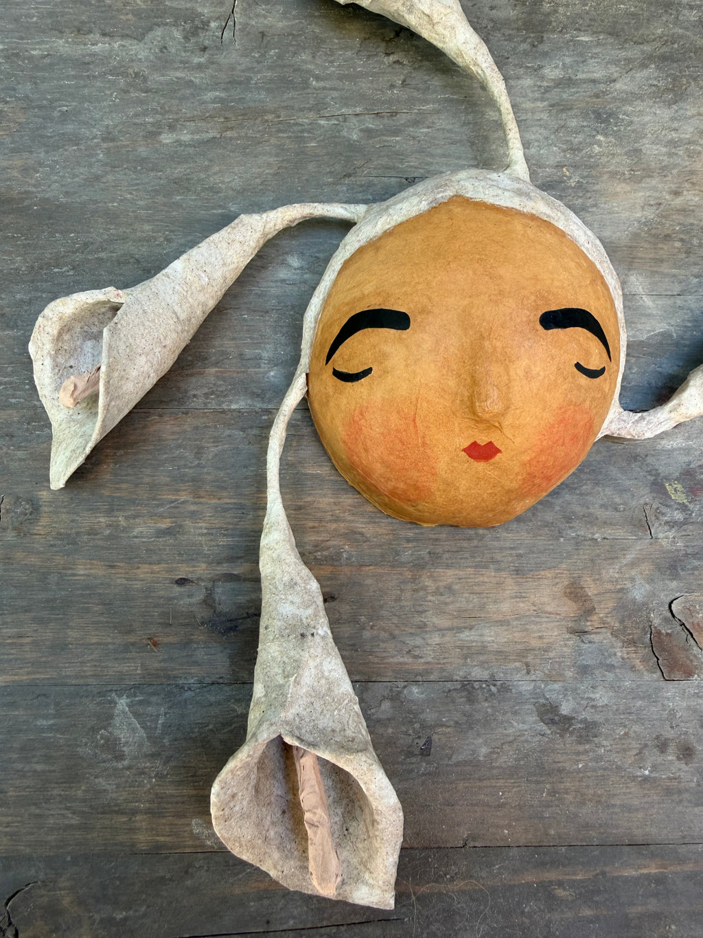 La Sandra Floral Coconut Mask, Mexican Folk Art Wall Hanging, Hand Painted Flowers