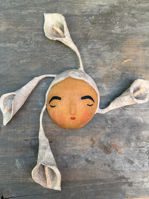 La Sandra Floral Coconut Mask, Mexican Folk Art Wall Hanging, Hand Painted Flowers