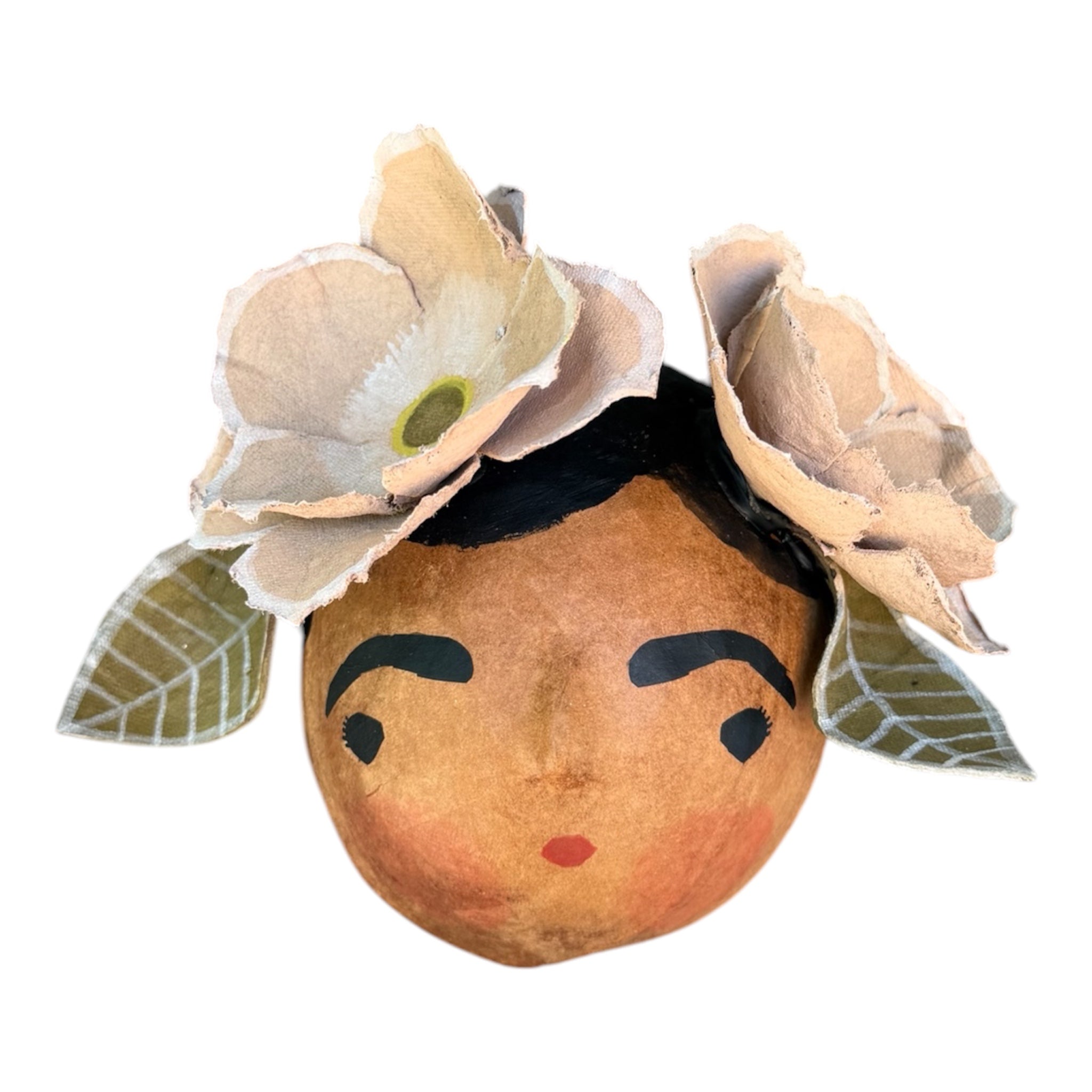 La Sandra Floral Coconut Mask, Mexican Folk Art Wall Hanging, Hand Painted Flowers